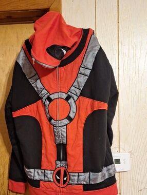 Marvel Kids Red and Black Deadpool Zip-Up Hoodie with Silver Accents